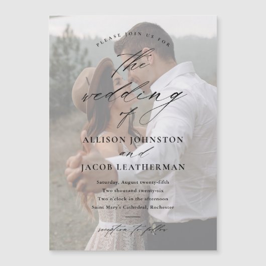 Elegant Script Photo Overlay Wedding Magnetische Uitnodiging