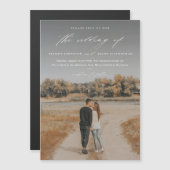 Elegant Script Photo Overlay Wedding Magnetische Uitnodiging (Voorkant / Achterkant)