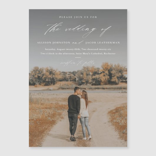 Elegant Script Photo Overlay Wedding Magnetische Uitnodiging (Voorkant)