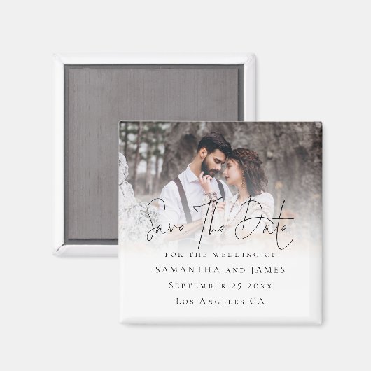 Elegant Script Photo Overlay Wedding Save the Date Magneet (Voorkant / Achterkant)