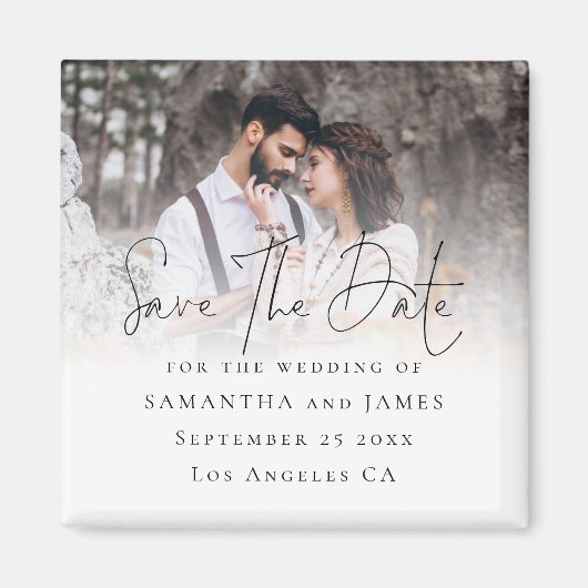 Elegant Script Photo Overlay Wedding Save the Date Magneet (Voorkant)