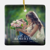 Elegant Script Photo Pas getrouwd Christmas Keramisch Ornament (Voorkant)