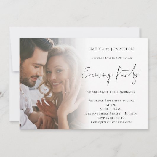 Elegant Script Photo QR Code Wedding Evding Kaart (Voorkant)