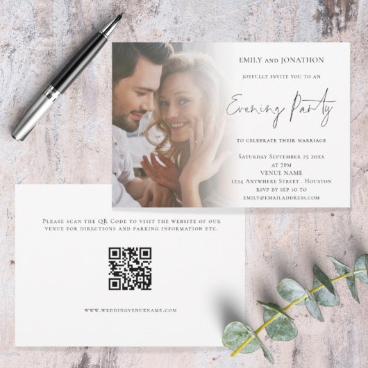 Elegant Script Photo QR Code Wedding Evding Kaart