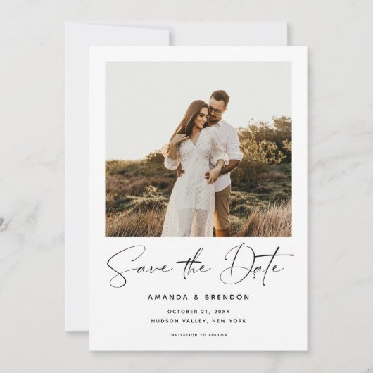 Elegant Script Photo QR Code Wedding Save the Date (Voorkant)