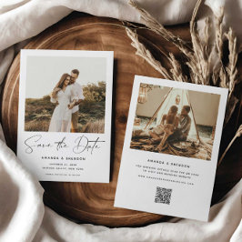 Elegant Script Photo QR Code Wedding Save the Date