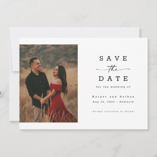 Elegant Script Photo QR Code Wedding Save The Date (Voorkant)