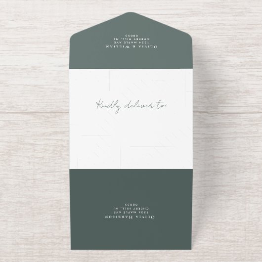 Elegant Script Photo Sage Green Wedding All In One Uitnodiging (Buiten)