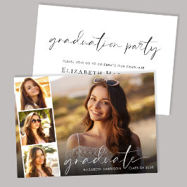 Elegant Script Photo Strip Graduparty Kaart