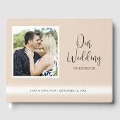 Elegant Script Photo Tan Wedding Gastenboek (Voorkant)