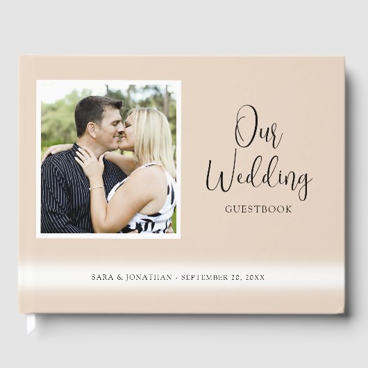 Elegant Script Photo Tan Wedding Gastenboek (Voorkant)