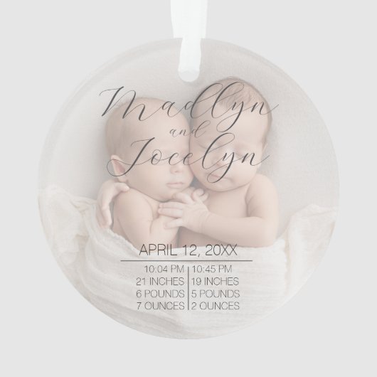 Elegant Script Photo Twin Babies First Christmas Ornament (achterkant)