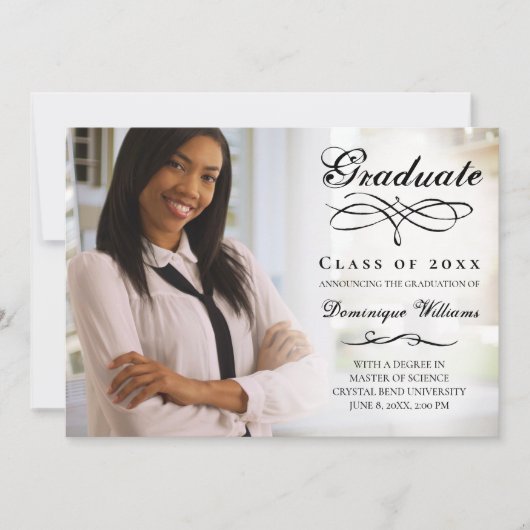 Elegant Script Photo Virtual Graduparty Kaart (Voorkant)