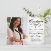 Elegant Script Photo Virtual Graduparty Kaart (Staand voorkant)
