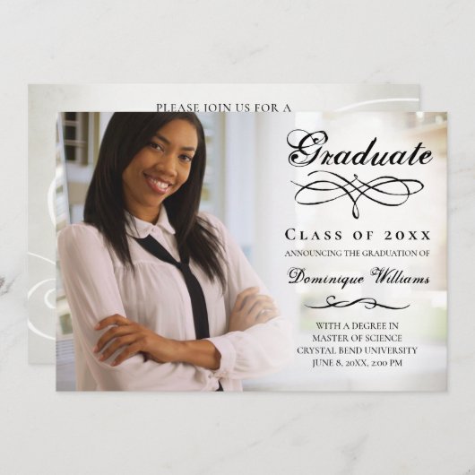 Elegant Script Photo Virtual Graduparty Kaart (Voorkant / Achterkant)