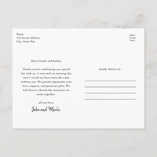 Elegant Script Photo Weddenschap Bedankt Briefkaart (Achterkant)