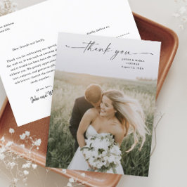 Elegant Script Photo Weddenschap Bedankt Briefkaart