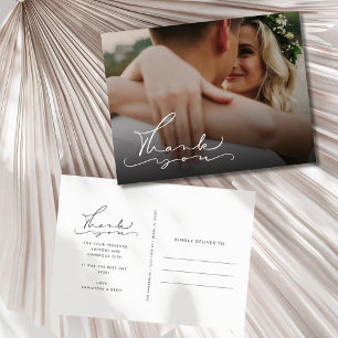 Elegant Script Photo Weddenschap Bedankt Briefkaart