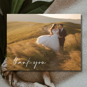 Elegant Script Photo Weddenschap Bedankt Briefkaart