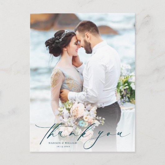 Elegant Script Photo Weddenschap Bedankt Briefkaart (Voorkant)