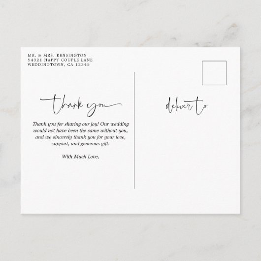 Elegant Script Photo Weddenschap Bedankt Briefkaart (Achterkant)