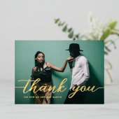 Elegant Script Photo Weddenschap Bedankt Folie Feestdagenkaart (Staand Voorkant)