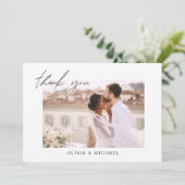 Elegant Script Photo Weddenschap Hartelijk dank Bedankkaart (Staand voorkant)