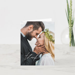 Elegant Script Photo Weddenschap Hartelijk dank Bedankkaart