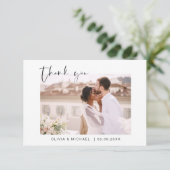 Elegant Script Photo Weddenschap Hartelijk dank Bedankkaart (Staand voorkant)