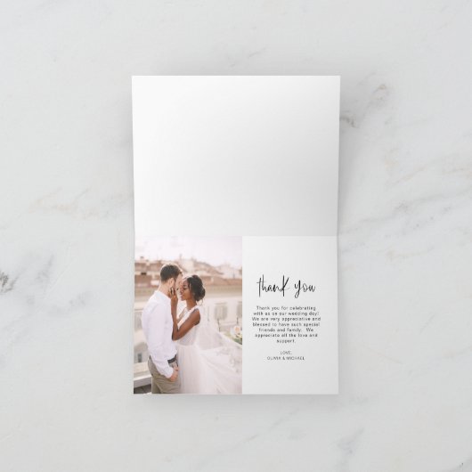 Elegant Script Photo Weddenschap Hartelijk dank Bedankkaart (Binnen)