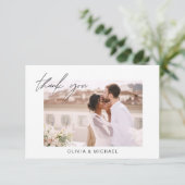Elegant Script Photo Weddenschap Hartelijk dank Bedankkaart (Staand voorkant)