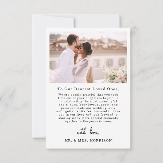 Elegant Script Photo Weddenschap Hartelijk dank Bedankkaart (Achterkant)