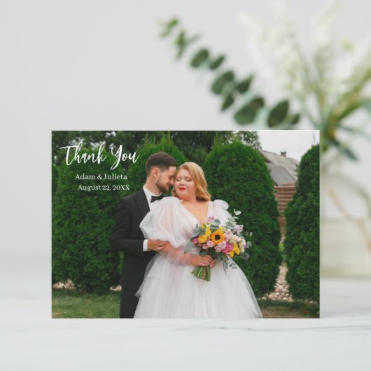 Elegant Script Photo Weddenschap Hartelijk dank Bedankkaart (Staand voorkant)