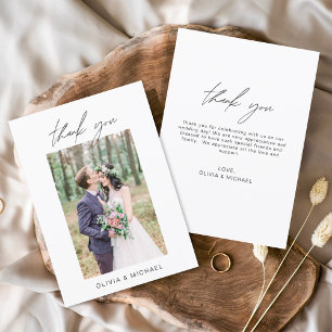 Elegant Script Photo Weddenschap Hartelijk dank Bedankkaart