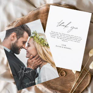 Elegant Script Photo Weddenschap Hartelijk dank Bedankkaart