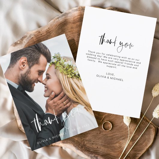 Elegant Script Photo Weddenschap Hartelijk dank Bedankkaart