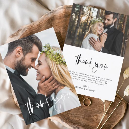 Elegant Script Photo Weddenschap Hartelijk dank Bedankkaart