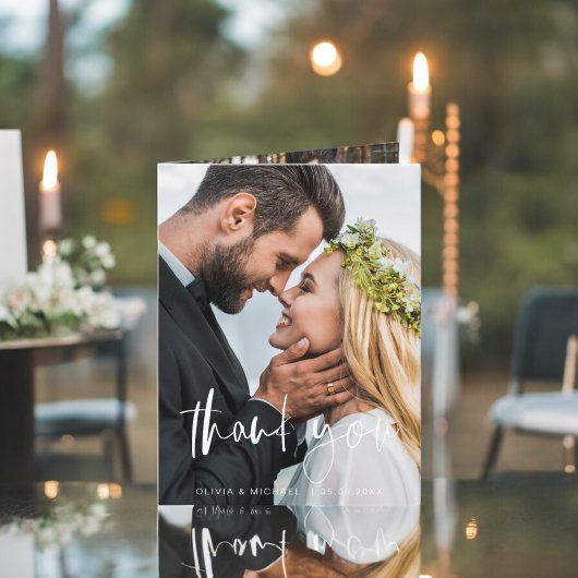 Elegant Script Photo Weddenschap Hartelijk dank Bedankkaart
