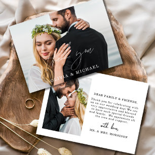 Elegant Script Photo Weddenschap Hartelijk dank Bedankkaart