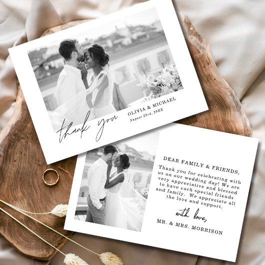 Elegant Script Photo Weddenschap Hartelijk dank Bedankkaart