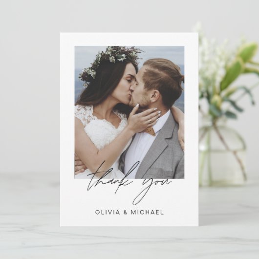 Elegant Script Photo Weddenschap Hartelijk dank Bedankkaart (Staand voorkant)