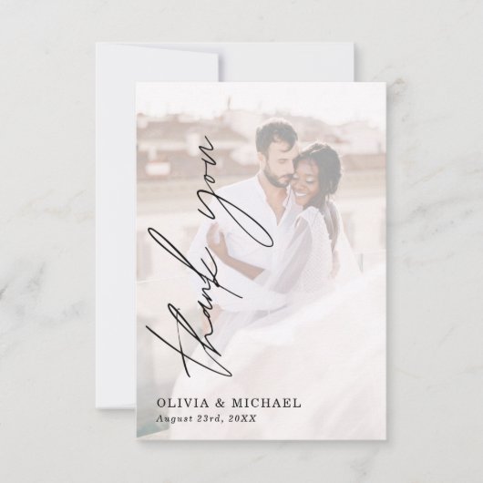 Elegant Script Photo Weddenschap Hartelijk dank Kaart (Voorkant)