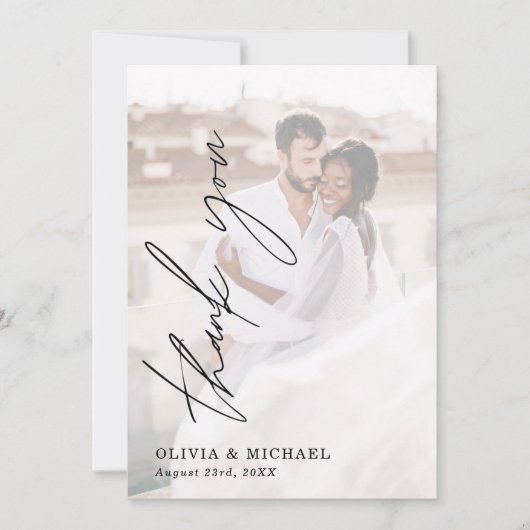 Elegant Script Photo Weddenschap Hartelijk dank Kaart (Voorkant)