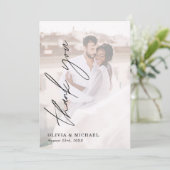 Elegant Script Photo Weddenschap Hartelijk dank Kaart (Staand voorkant)
