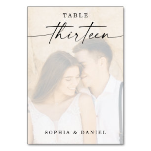 Elegant Script Photo Weddentable Number Dertien Kaart
