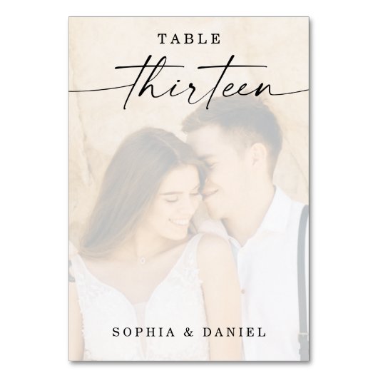 Elegant Script Photo Weddentable Number Dertien Kaart (Achterkant)