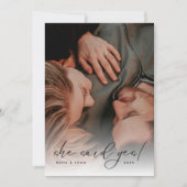 Elegant Script Photo Wedding Engagement Party Kaart (Voorkant)