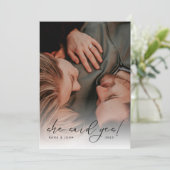 Elegant Script Photo Wedding Engagement Party Kaart (Staand voorkant)