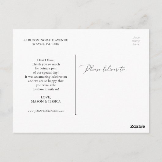 Elegant Script Photo Wedding Hartelijk dank Briefk Briefkaart (Achterkant)