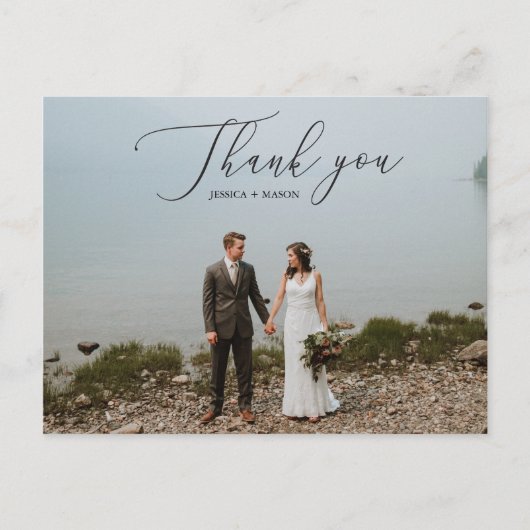 Elegant Script Photo Wedding Hartelijk dank Briefk Briefkaart (Voorkant)